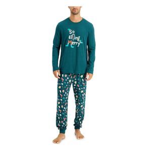 FAMILY PJs Mens So Elfing Merry Green Long Sleeve Top Cuffed Pants Pajamas XXL